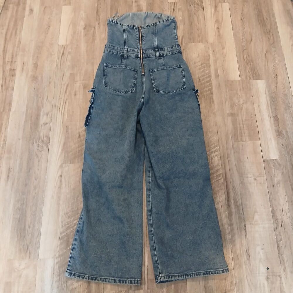 Fourteen Twelve Women's Blue Strapless Dungarees Overalls Streetwear Size M - Picture 2 of 6
